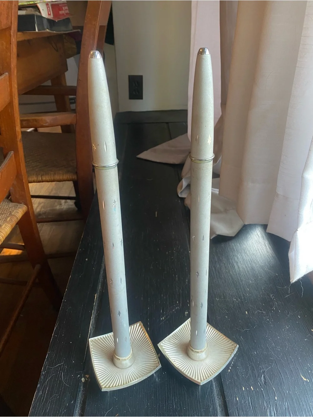 Vintage Silver Starburst Candle Tree Lights - Pair
